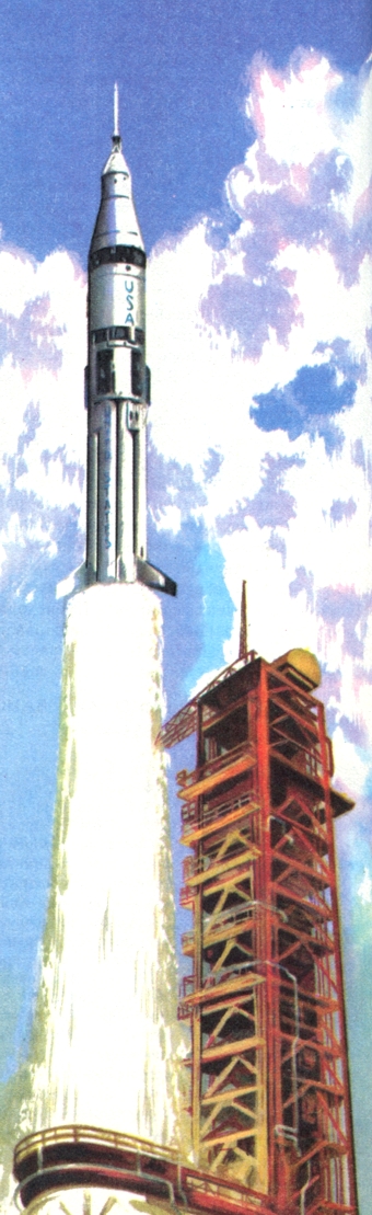 Старт ракетоносителя Сатурн с кораблем Апполон