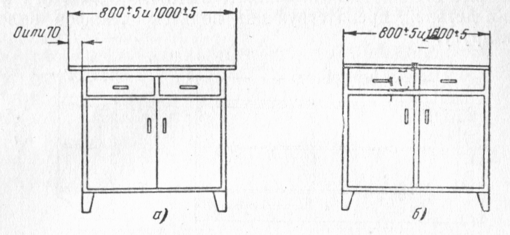 Рис. 174. Схемы кухонных столов: а - стоящих отдельно, б - секционных